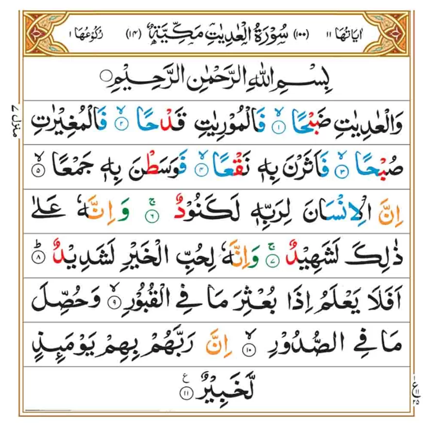 Surah Al Adiyat in Arabic