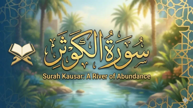 Surah Al-Kawthar Arabic text with English translation and transliteration