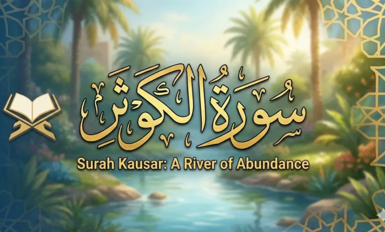 Surah Al-Kawthar Arabic text with English translation and transliteration