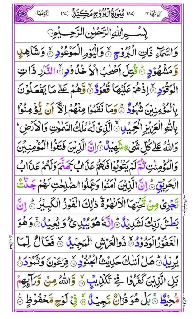 Surah Al-Buruj Arabic text with English translation and transliteration