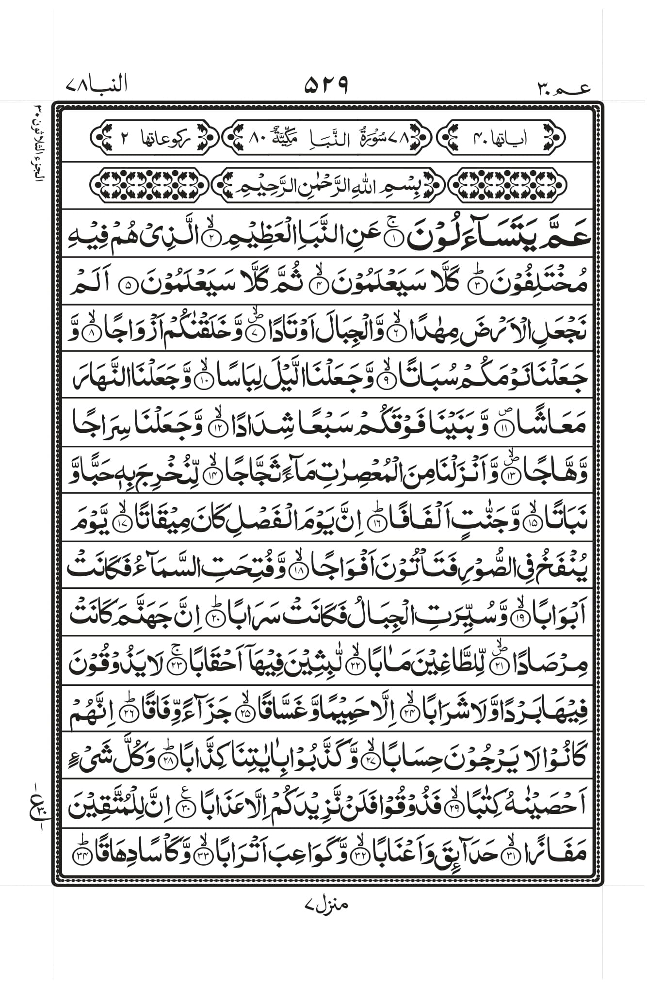 Surah An Naba Arabic text with English transliteration and Transliteration