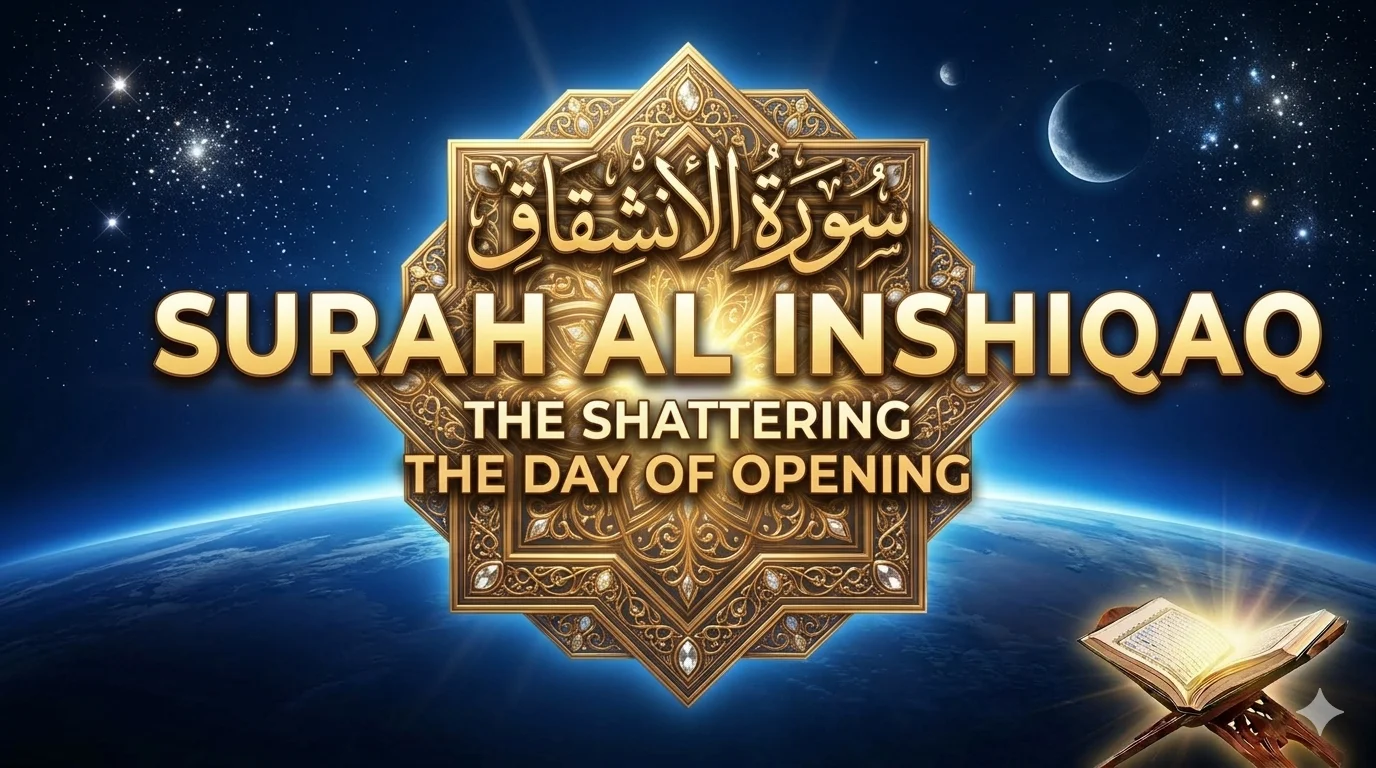 Surah Al-Inshiqaq Arabic text with English translation and transliteration