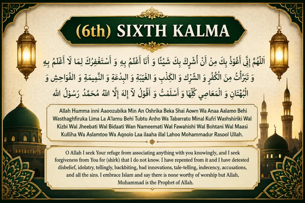 6th Kalima Kalima Radde Kufr in Arabic with English translation and transliteration