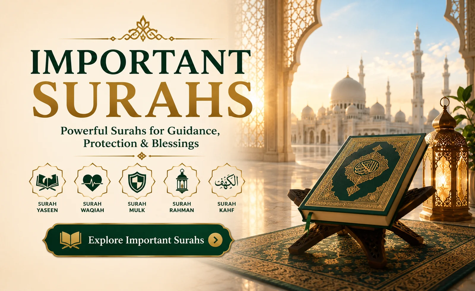 Important Surahs in Quran with Arabic text and Islamic background