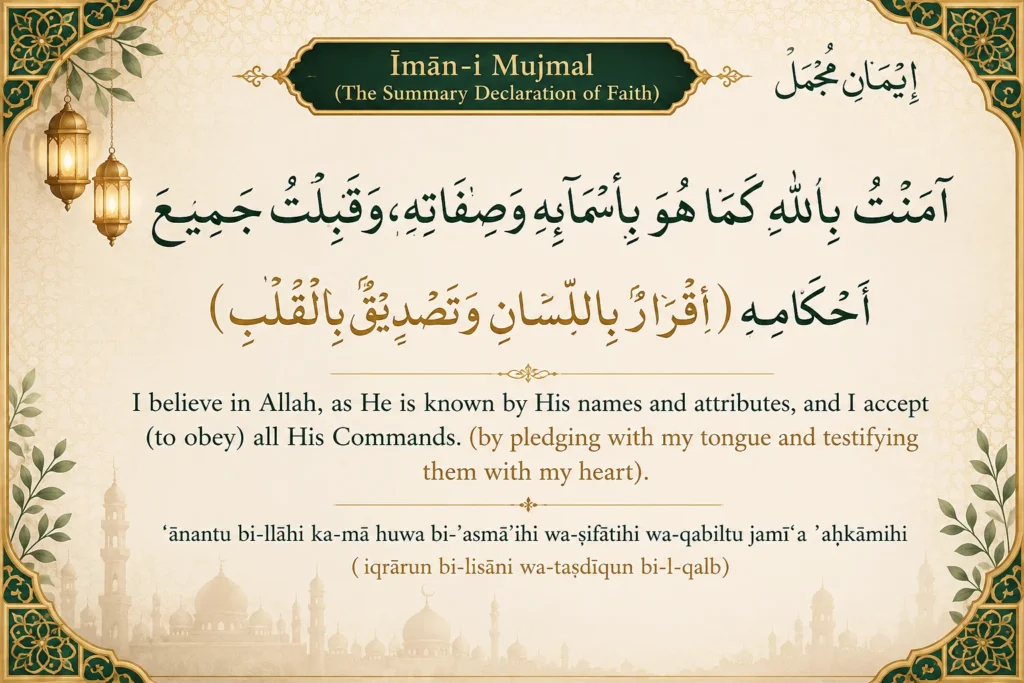Iman-e-Mujmal in Arabic with English translation and transliteration