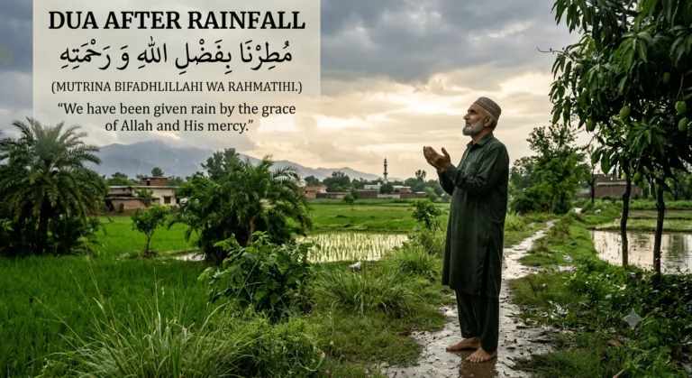 Dua After Rainfall in Arabic with English translation and transliteration.