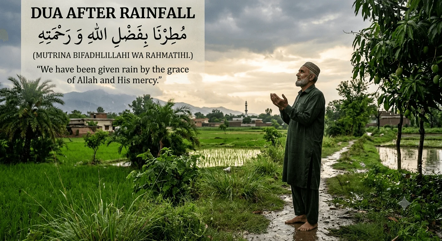 Dua After Rainfall in Arabic with English translation and transliteration.
