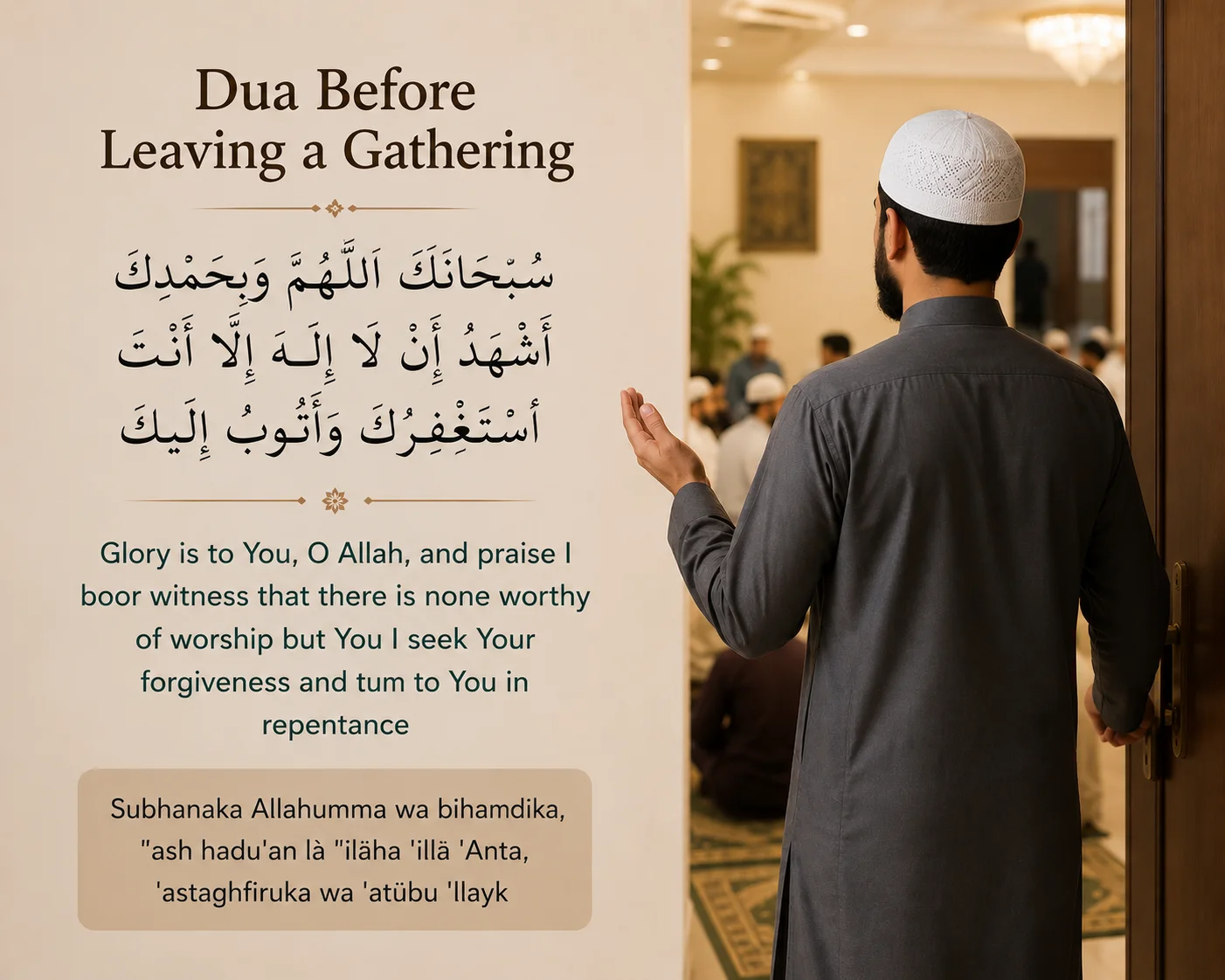 Dua Before Leaving a Gathering in Arabic with English translation and transliteration