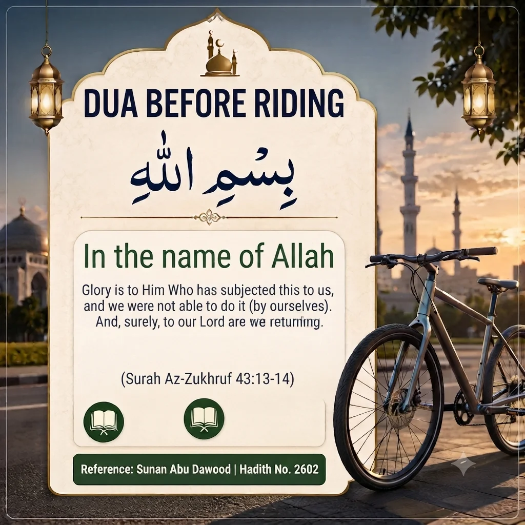 Dua Before Riding in Arabic with English transliteration, translation, Hadith reference, meaning, and benefits before traveling by any vehicle.