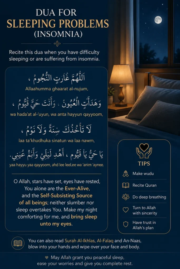 Dua for Insomnia in Arabic with English translation and transliteration