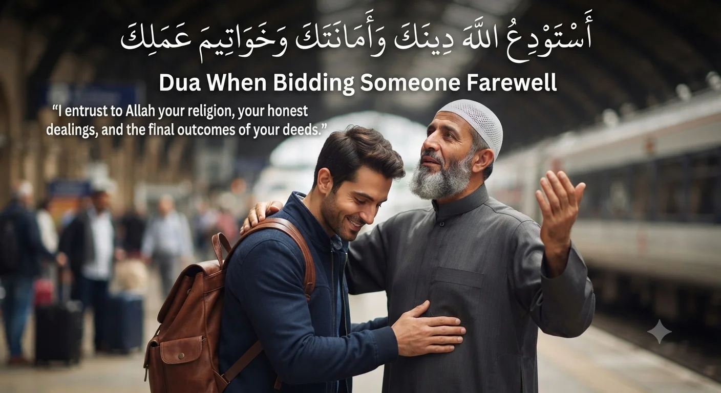 Dua When Bidding Someone Farewell in Arabic with English translation and transliteration.