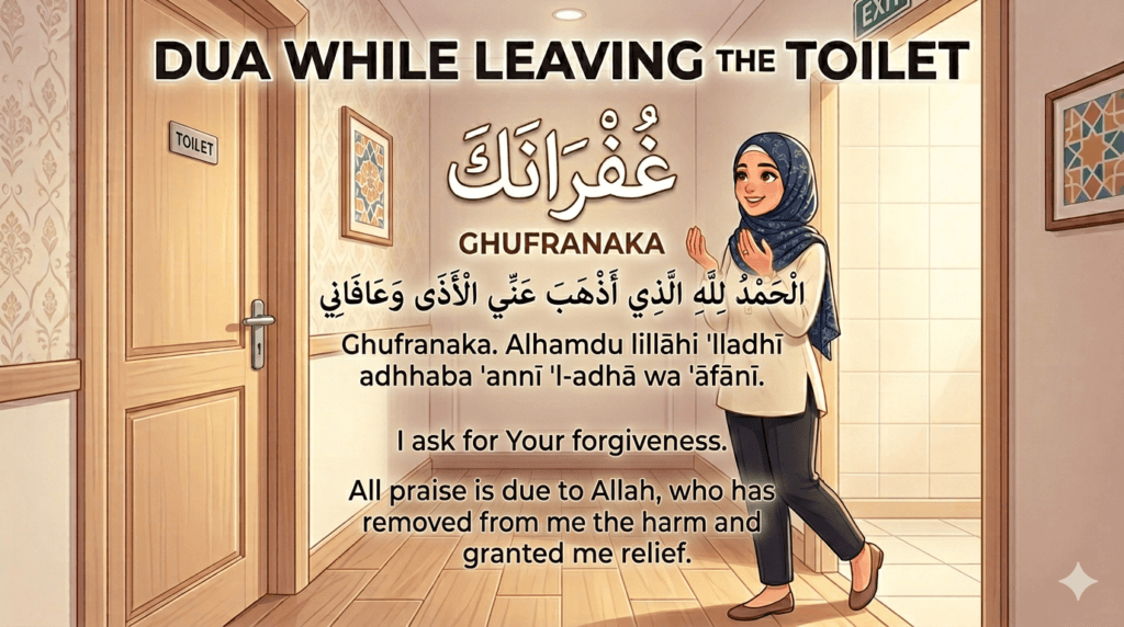 Dua While Leaving Toilet in Arabic Recite with English translation and transliteration
