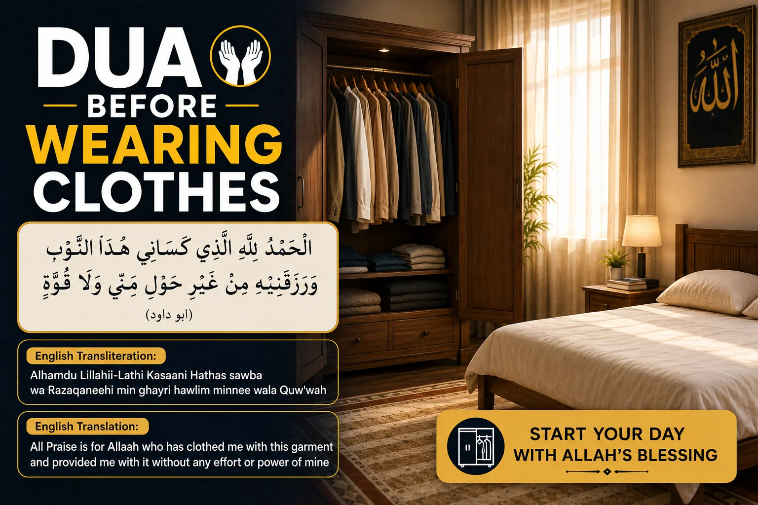 Dua for Wearing Clothes in Arabic Recite with English translation and transliteration