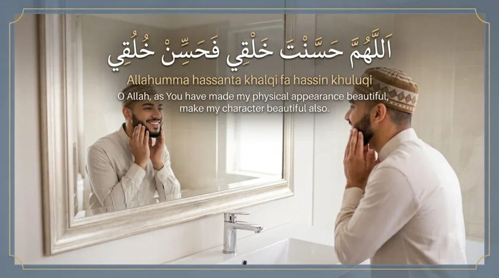 Dua for Looking in the Mirror in Arabic Recite with English translation and transliteration